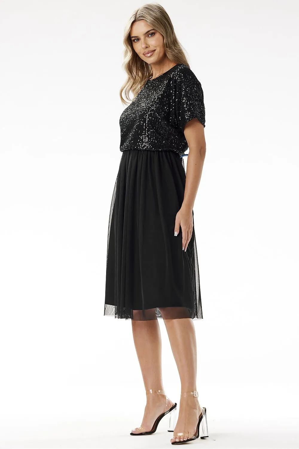 Elegant sequin midi tulle evening dress
