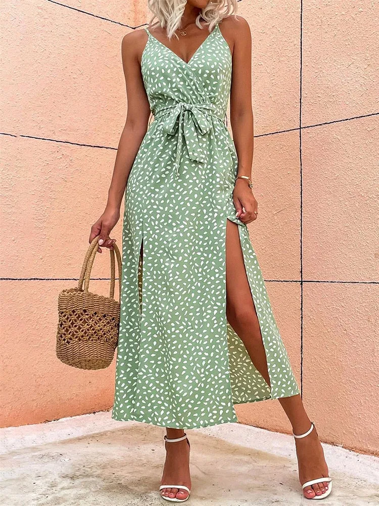FLYTONN-Sexy spring and summer dresses, party dresses, graduation gifts,Renny Side Slit Sleeveless Floral Dress