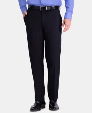Haggar Mens Regular fit Dress Pants 40 / 30 Black Solid Stretch