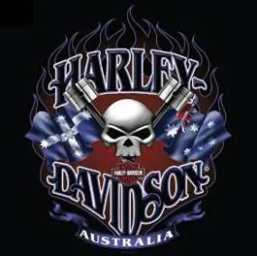 Harley Davidson Australian Piston Skull Black Long Sleeve T-Shirt