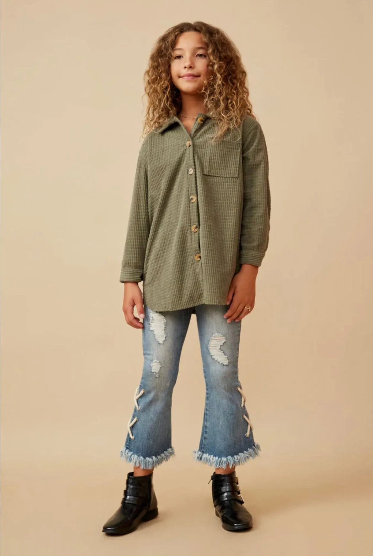Hayden Girls Textured Velvet Yarn Button Up Shacket