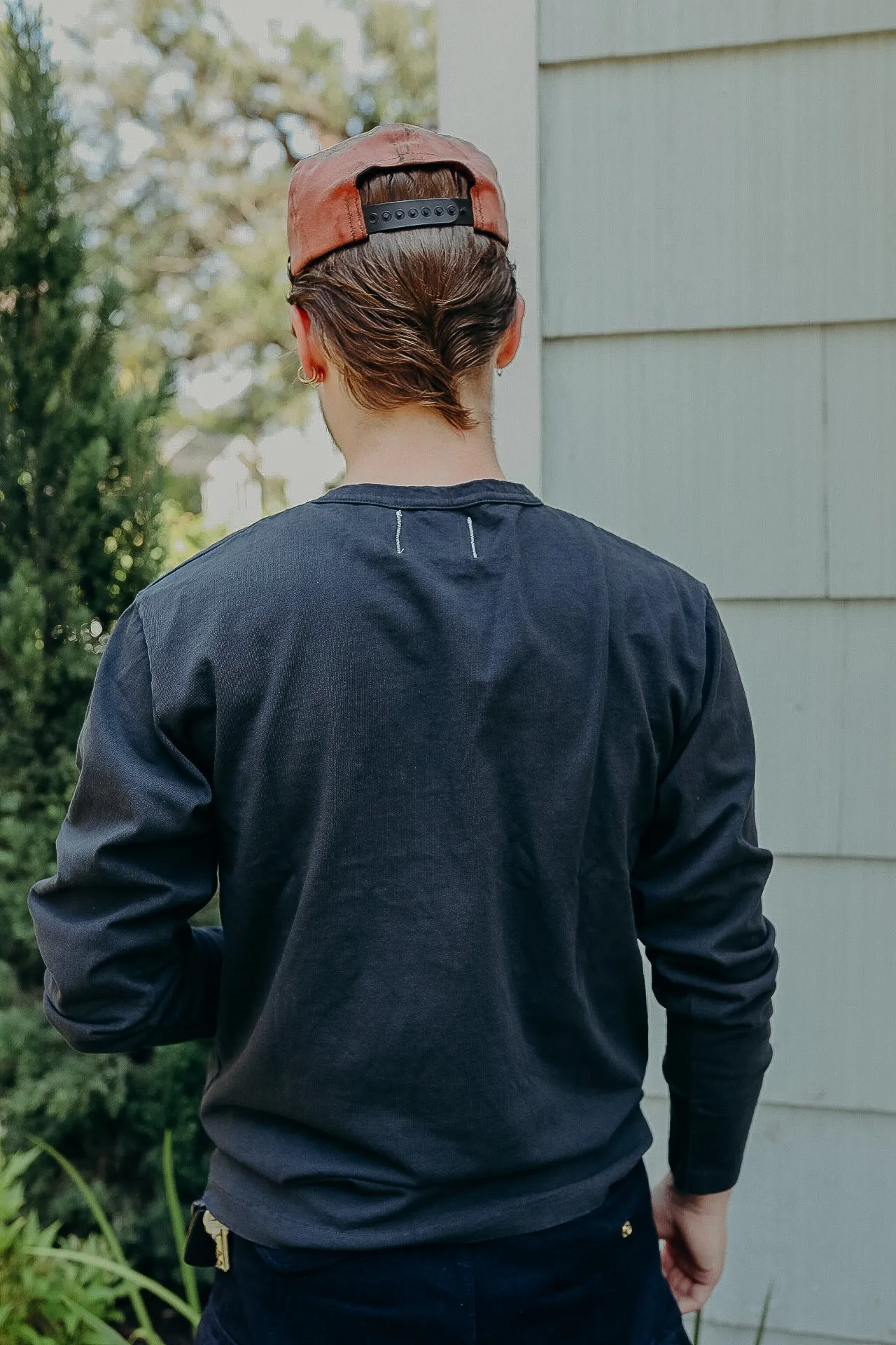 Heavy Duty Long Sleeve Tee Single Pocket- Dark Charcoal