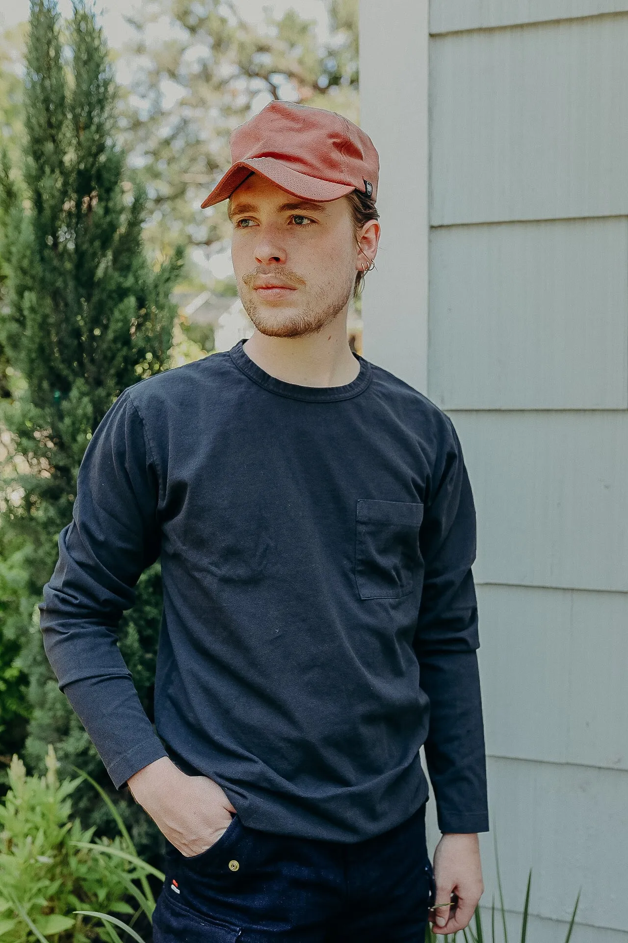 Heavy Duty Long Sleeve Tee Single Pocket- Dark Charcoal