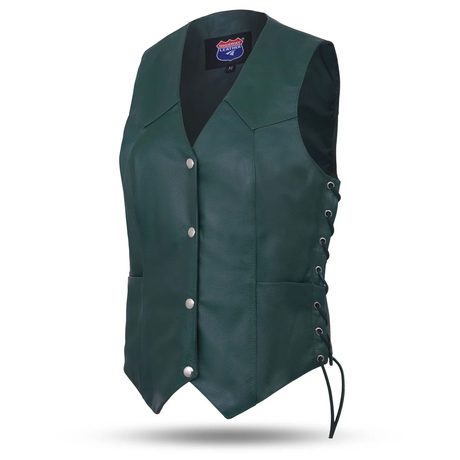 Hunter Green Women motorcycle Leather Vest Biker Club Conceale Carry #14501Green