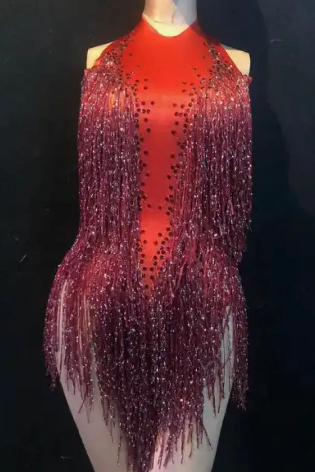 Jessica Bara Reverie Halter Fringe Mini Dress