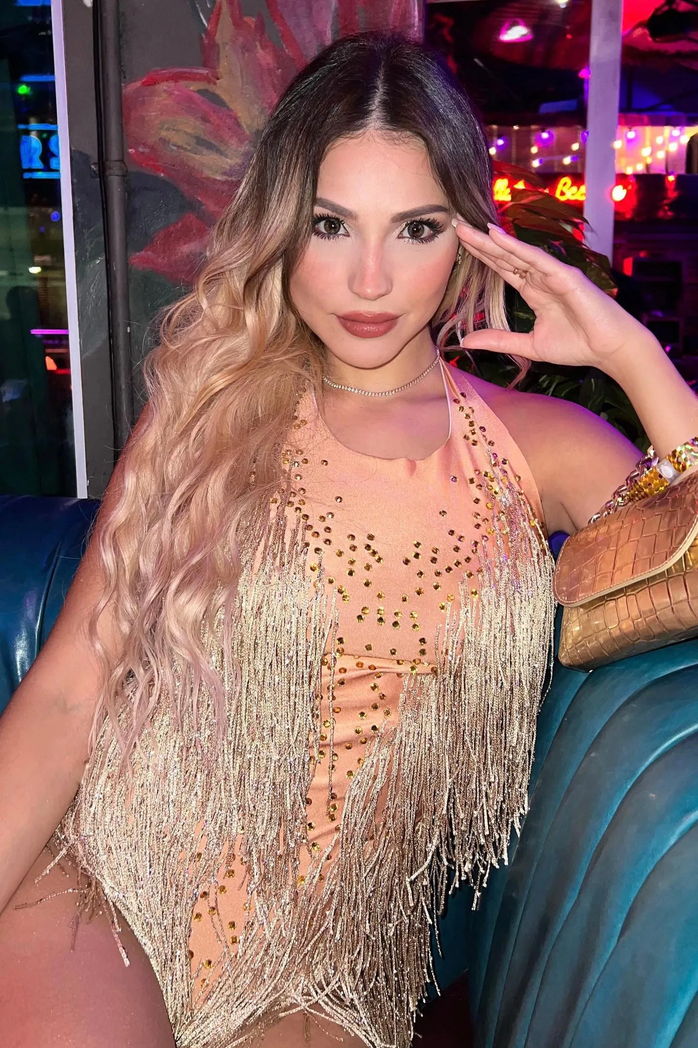 Jessica Bara Reverie Halter Fringe Mini Dress