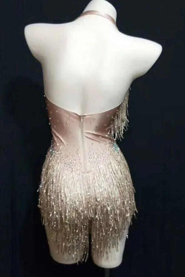 Jessica Bara Reverie Halter Fringe Mini Dress