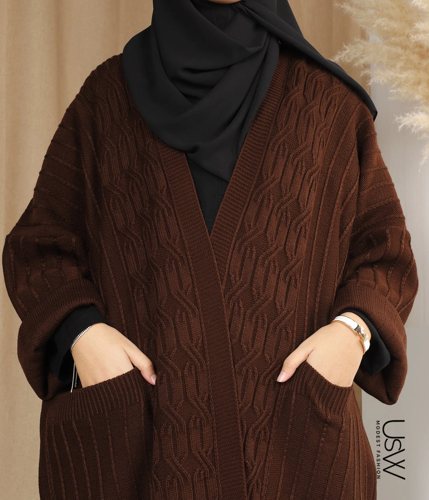 Knitted Kimono / Chain - Chocolate