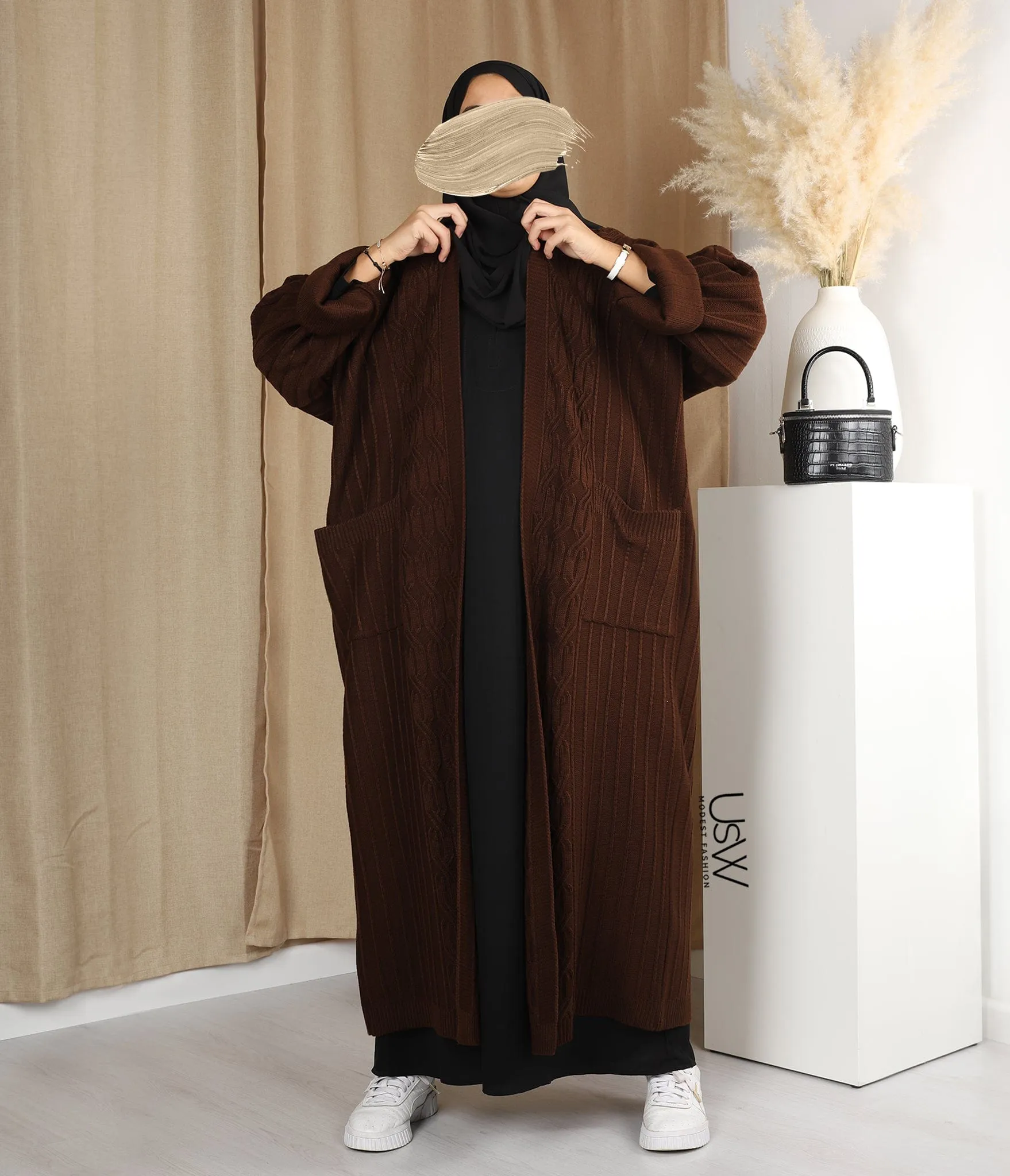 Knitted Kimono / Chain - Chocolate