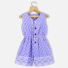 Lavender & Pink Floral Printed Sleeveless Jumpsuit