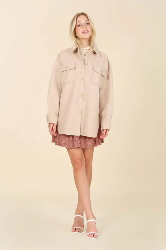 Light Beige Shacket with Pockets