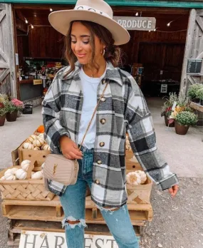 Long Sleeve Flannel Plaid Gray & Black