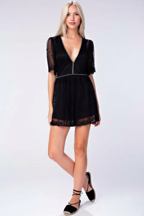 Luminous Stars Sheer Black Lace Romper