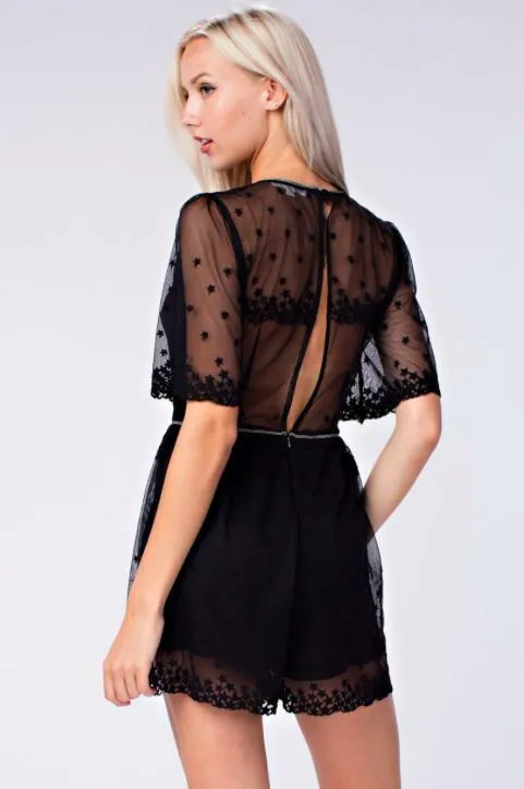 Luminous Stars Sheer Black Lace Romper