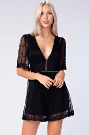 Luminous Stars Sheer Black Lace Romper