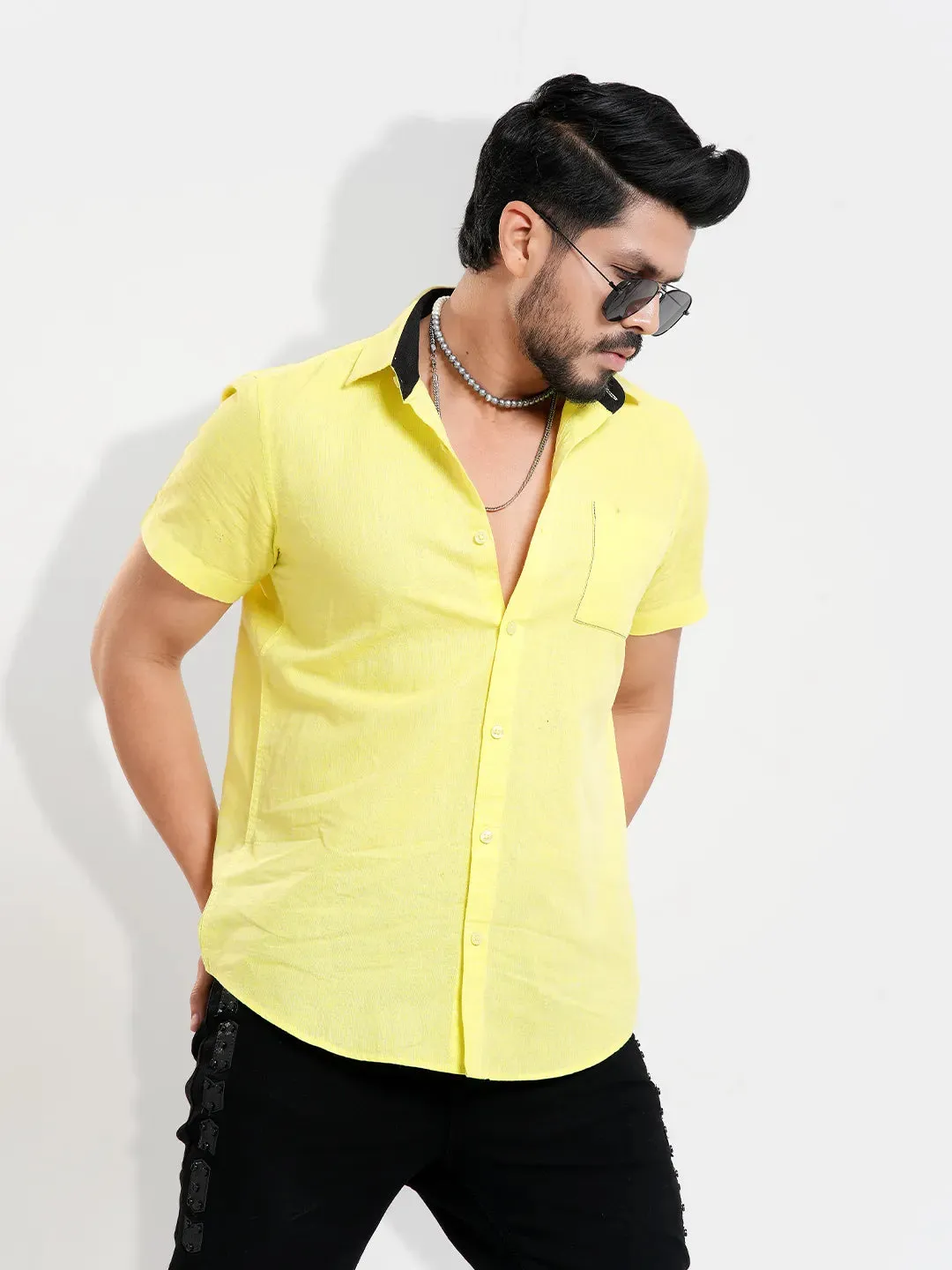 Men's Basic Collar Casual Short Sleeve Shirt