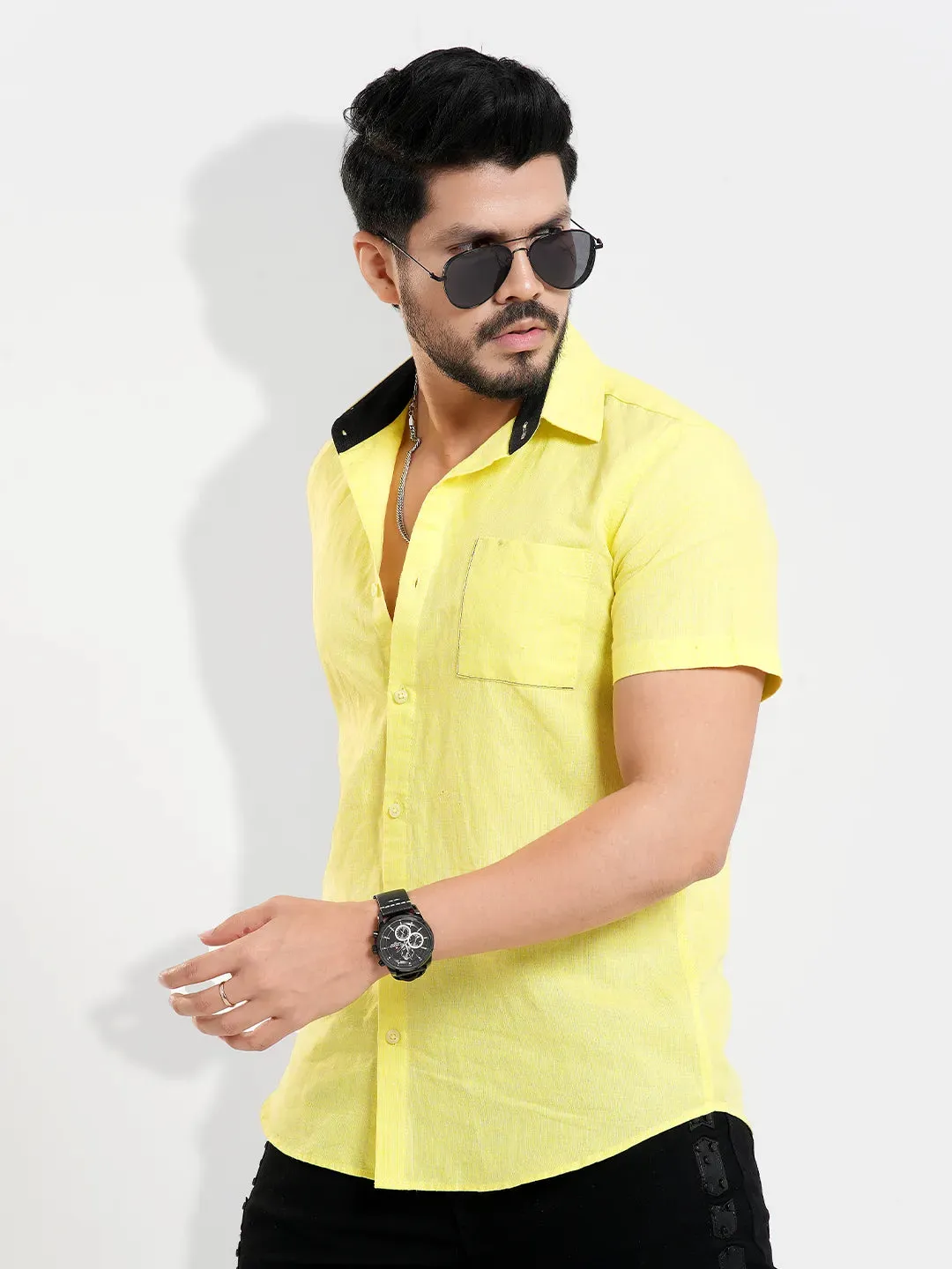 Men's Basic Collar Casual Short Sleeve Shirt