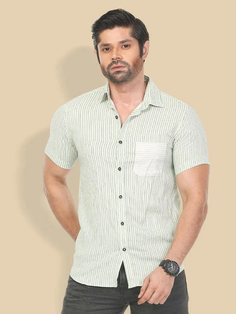 Men's Casual Premium Viscose Striped short Sleeve Shirt