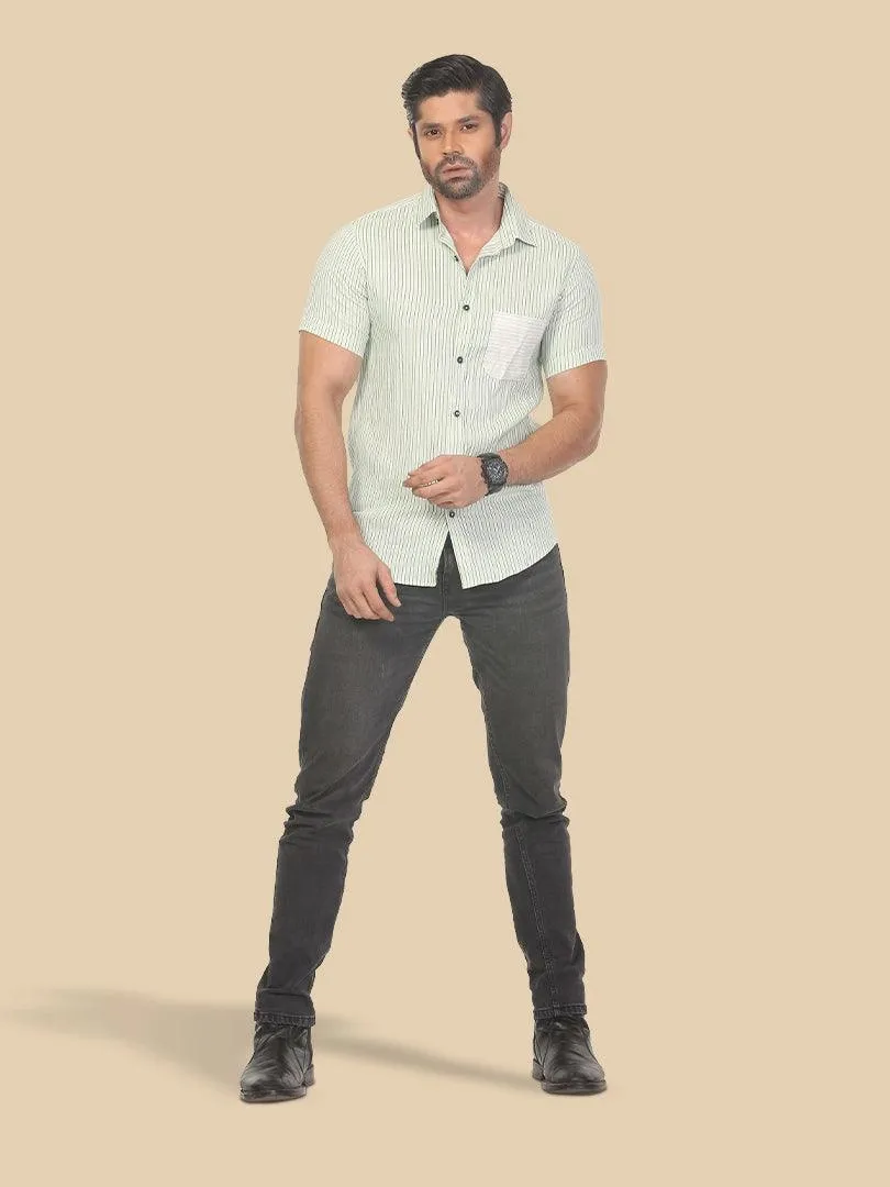 Men's Casual Premium Viscose Striped short Sleeve Shirt