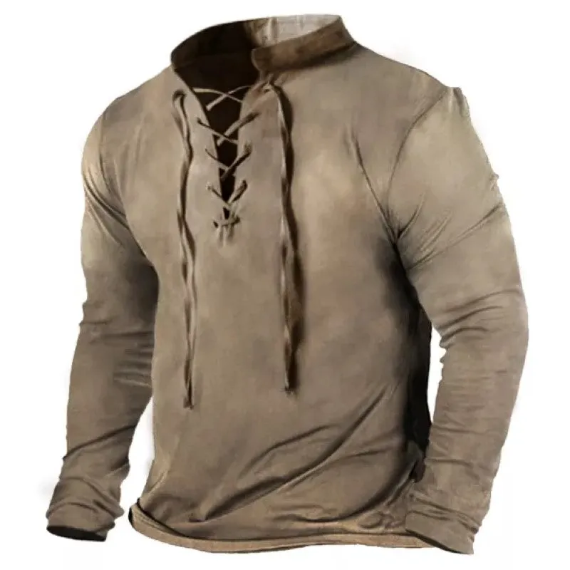 Men's  Cross Tie Collar Long Sleeve T-Shirt