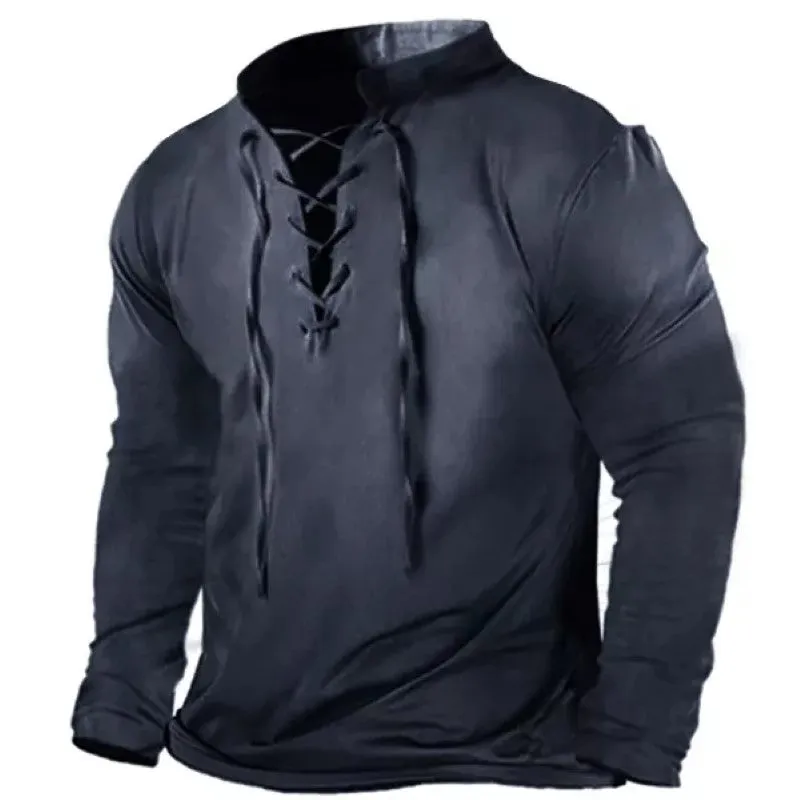 Men's  Cross Tie Collar Long Sleeve T-Shirt