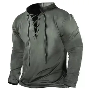 Men's  Cross Tie Collar Long Sleeve T-Shirt