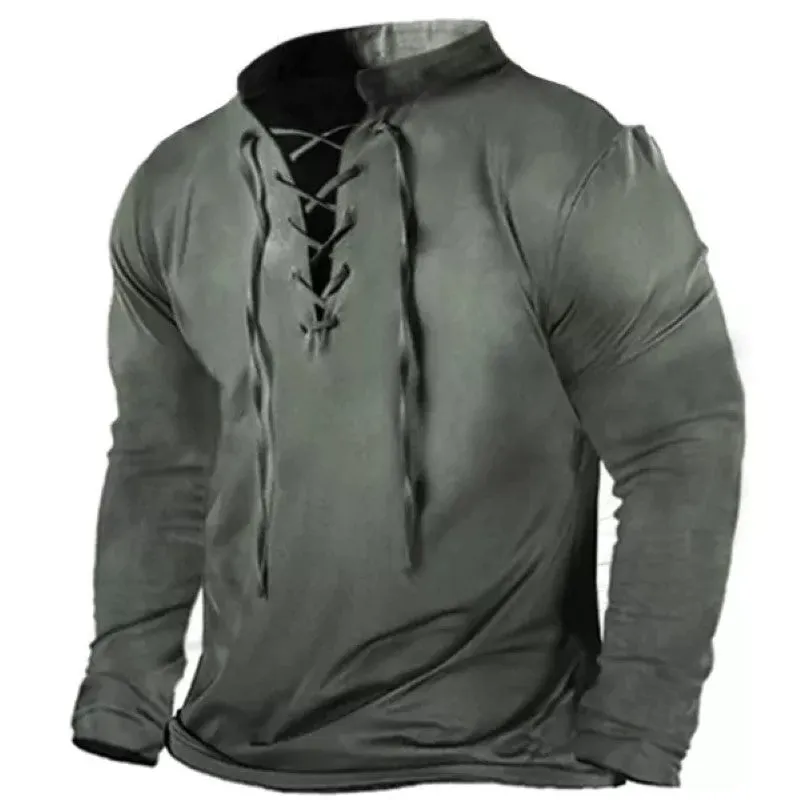Men's  Cross Tie Collar Long Sleeve T-Shirt