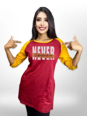 Never Printed Long T-shirt Raglan Sleeve Side Pocket For Women's