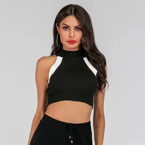 PEOPLETERRITORY 2025 summer wear popular new sleeveless vest women's top sexy color matching slim neck super short knitted sweater