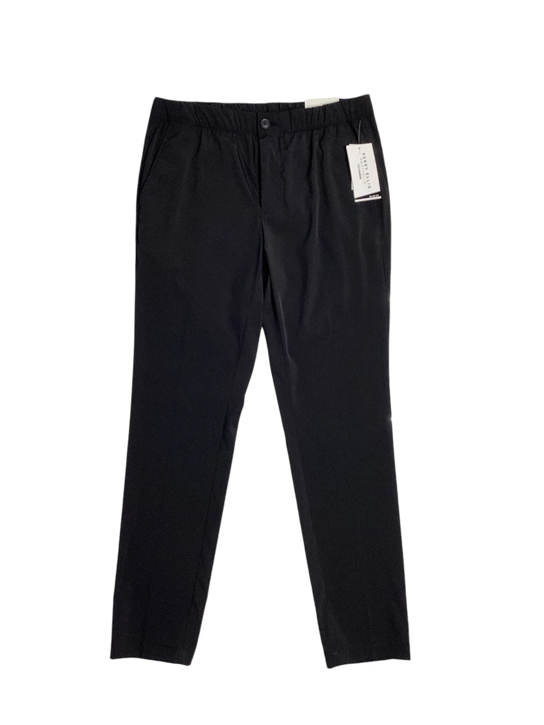 Perry Ellis Portfolio Mens Slim Fit Drawstring Dress Pants Black XL
