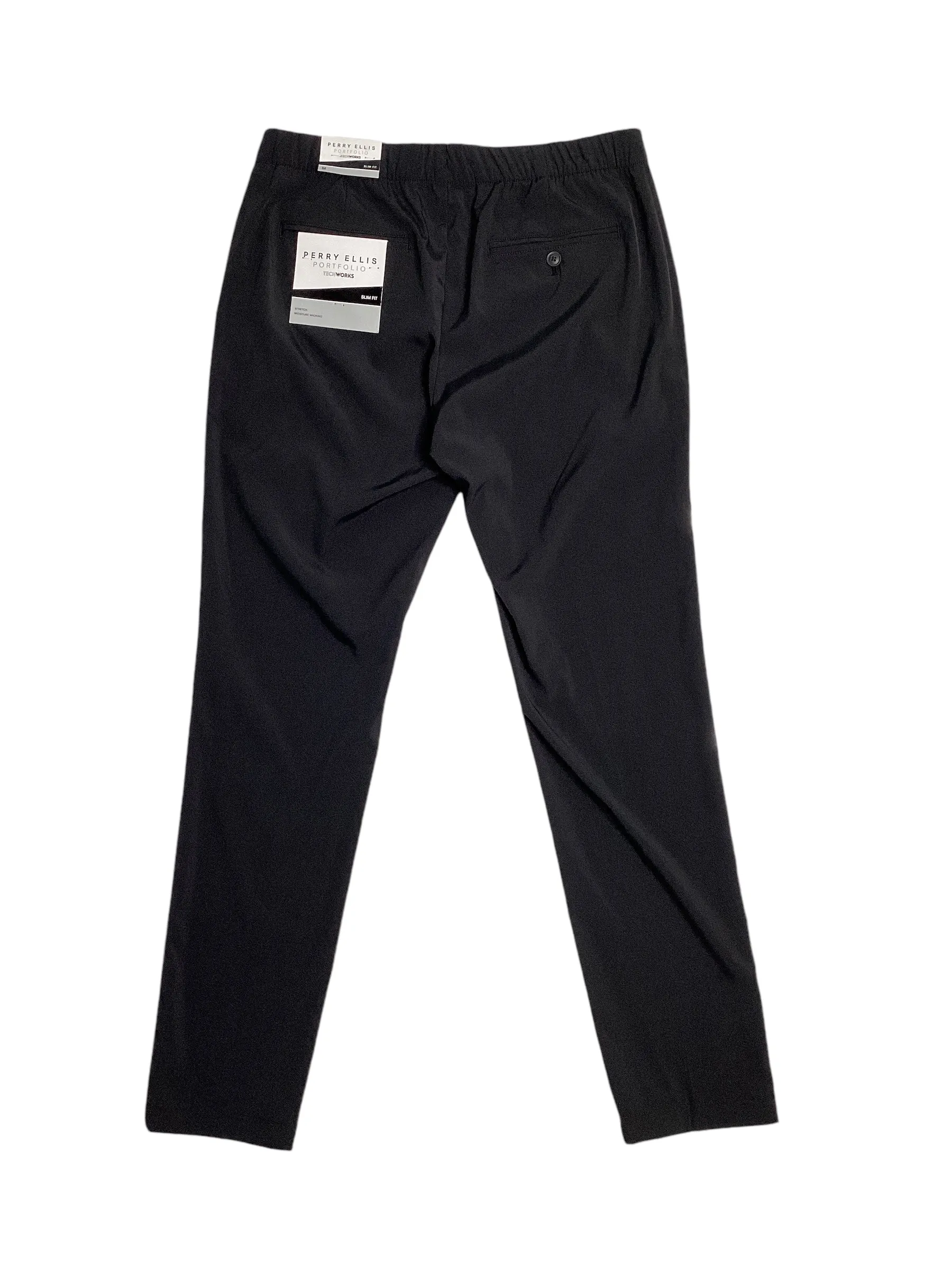 Perry Ellis Portfolio Mens Slim Fit Drawstring Dress Pants Black XL