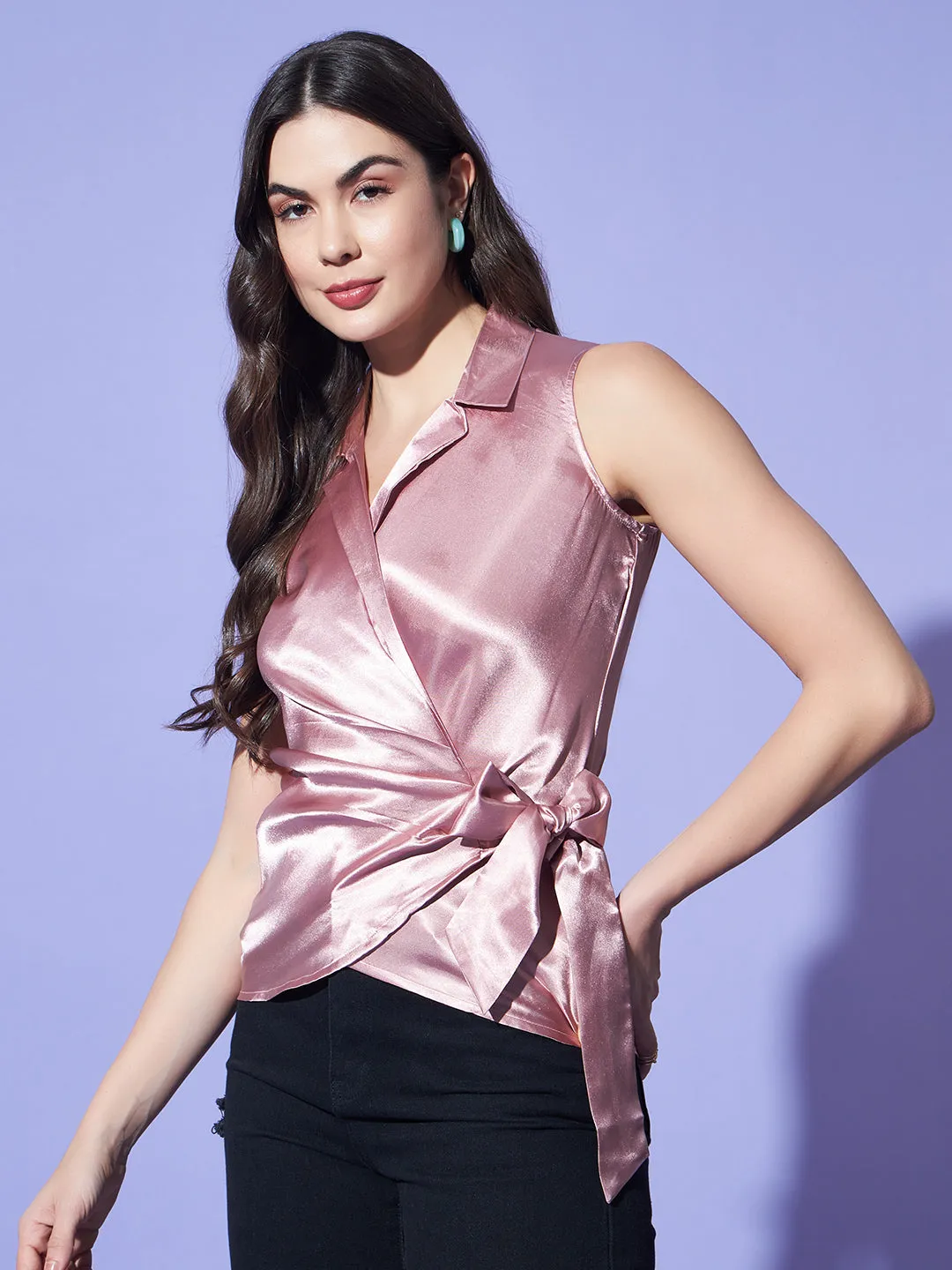 Pink Shirt Style Wrap Around Top