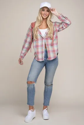 Plaid Shirt Hoodie in Pink