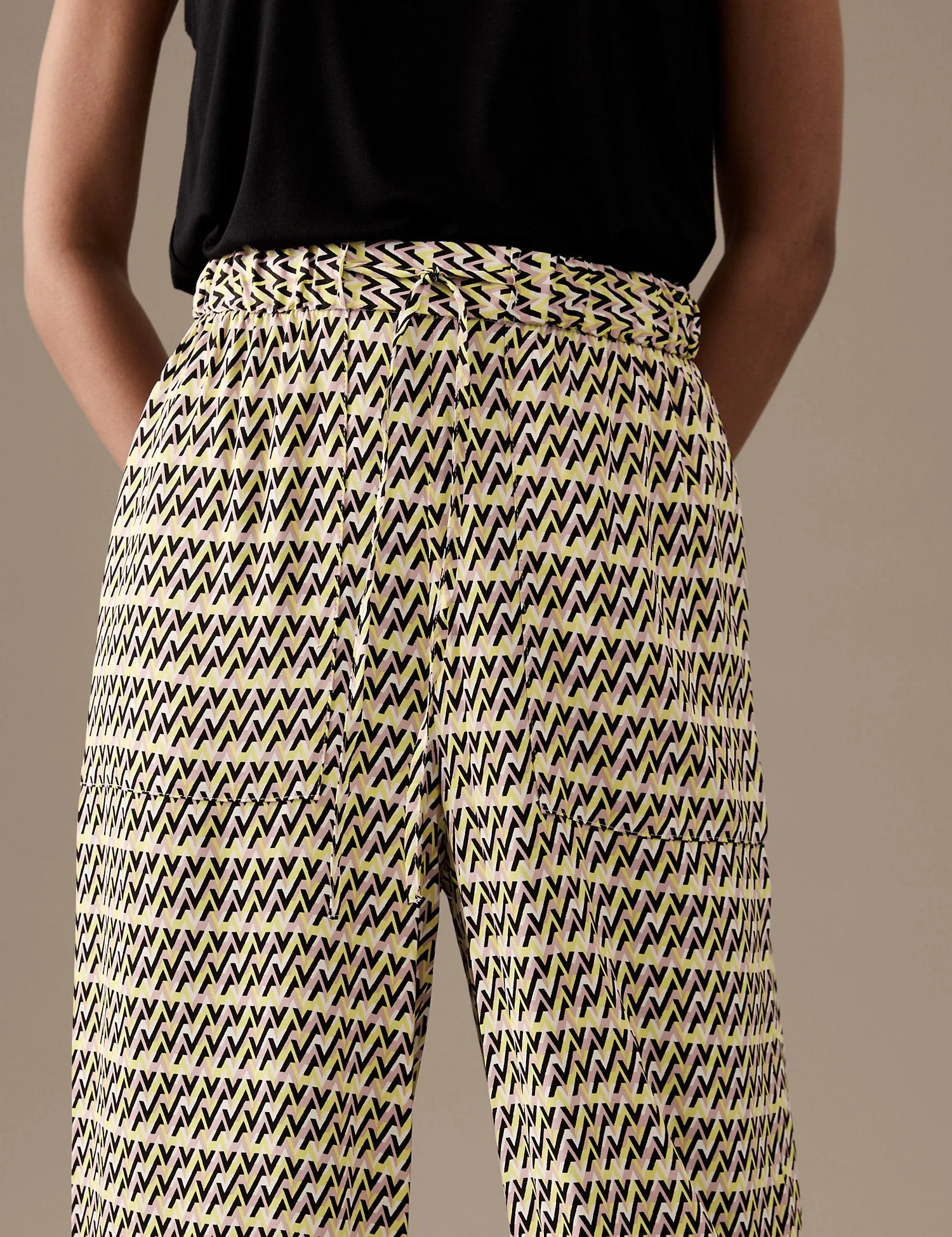 Printed Elasticated Waist Wide Leg Trousers