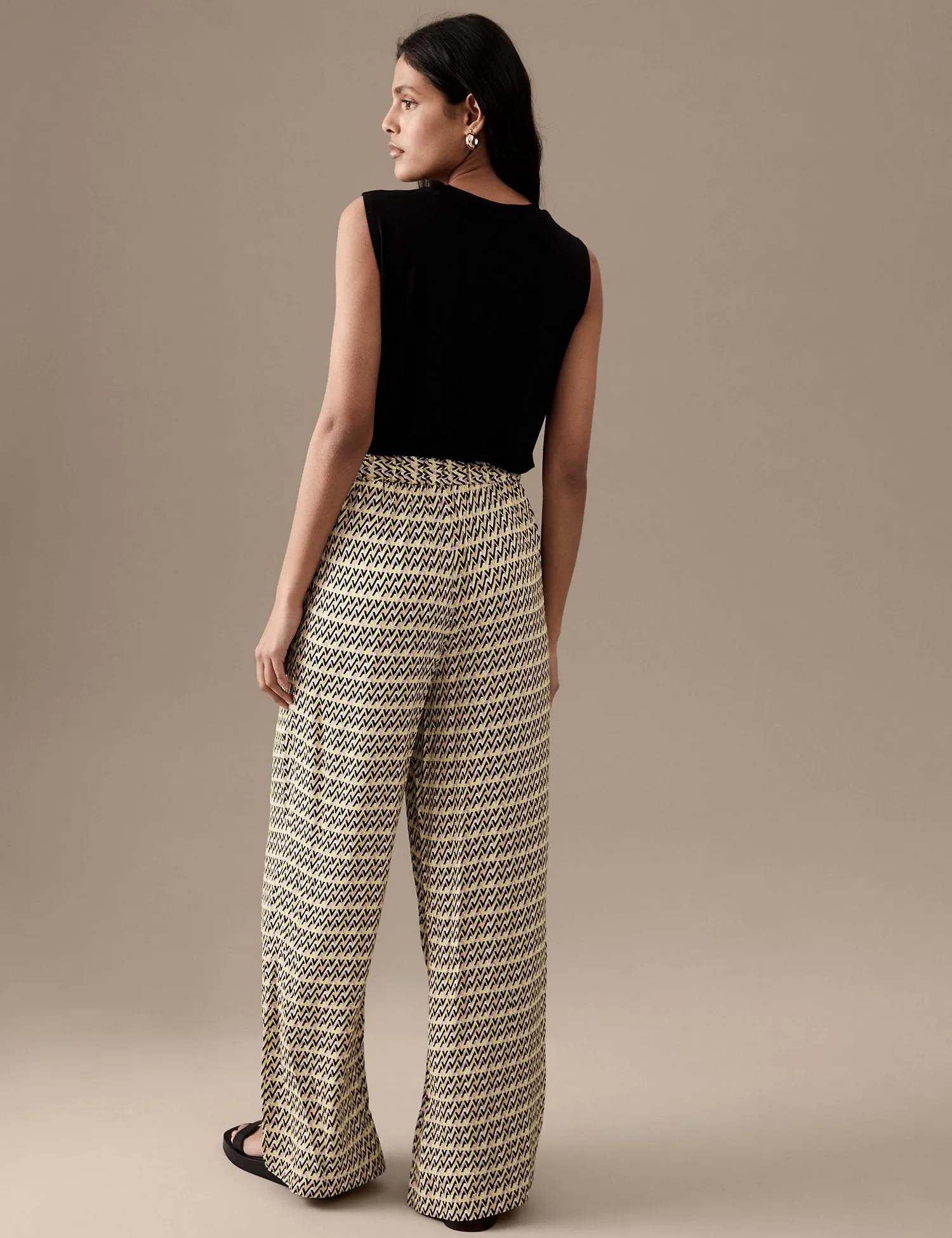 Printed Elasticated Waist Wide Leg Trousers