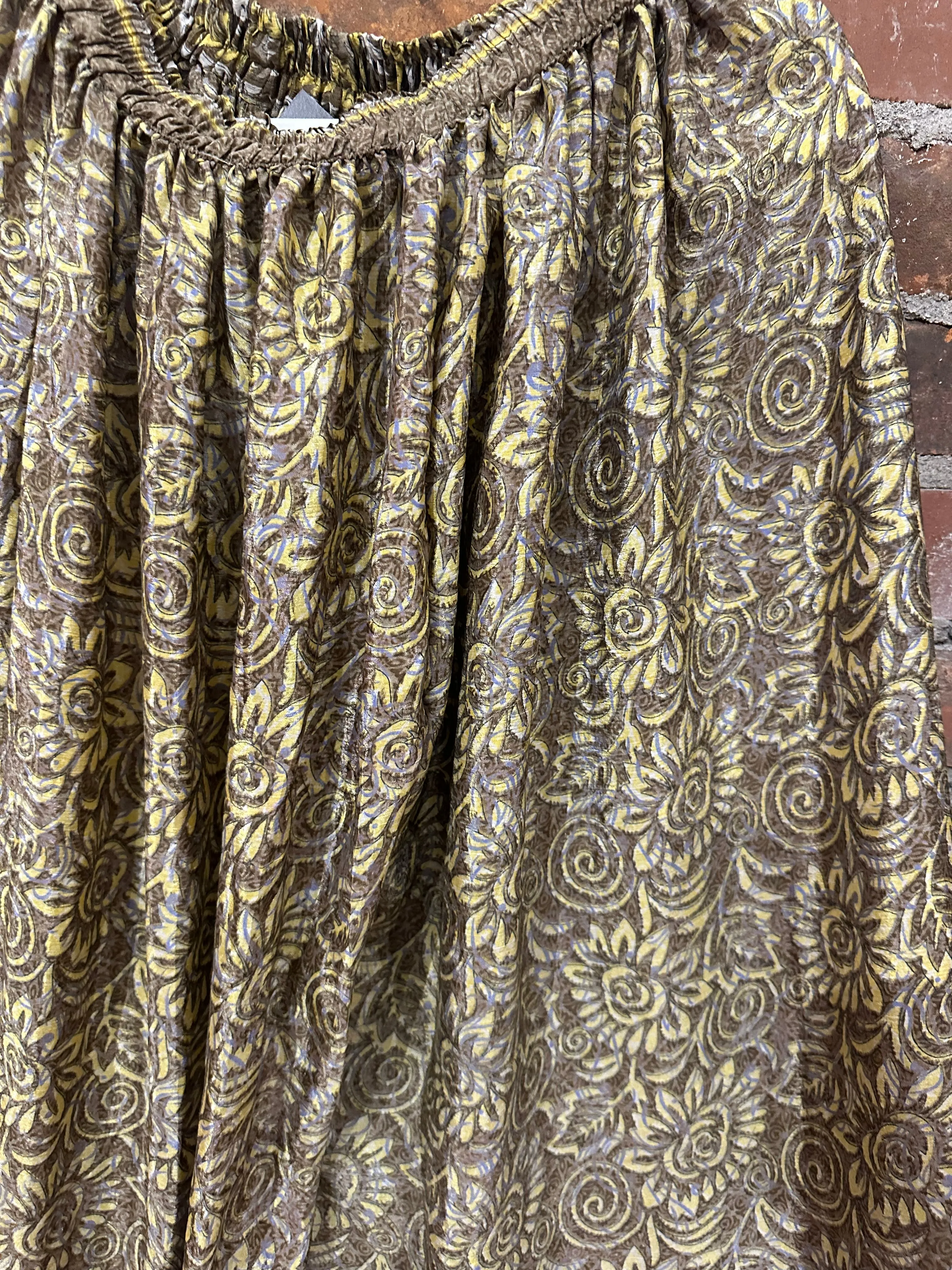 Pure vintage silk pants -taupe/yellow