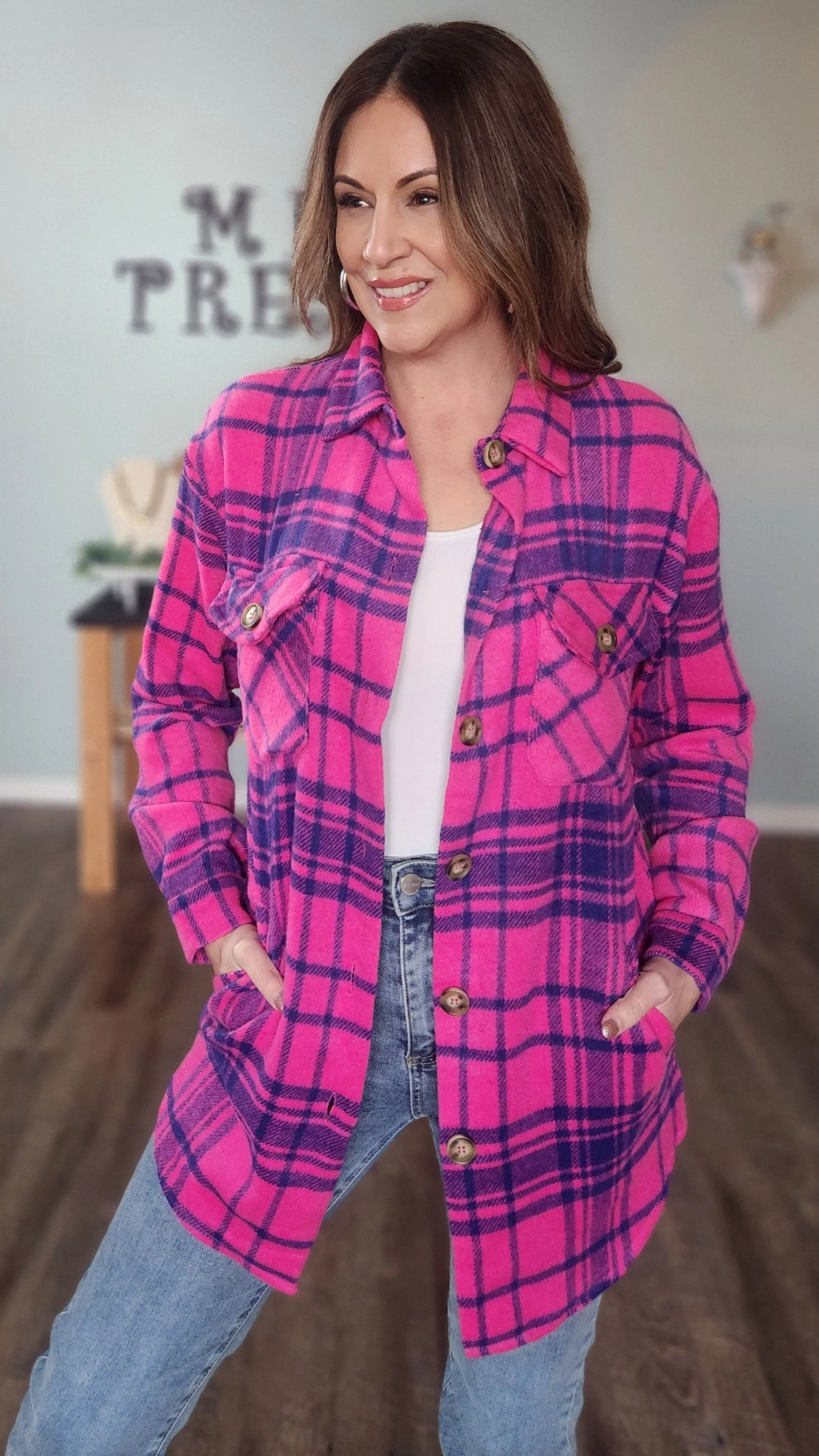 Reasons To Love This Shacket-Fuchsia/Navy
