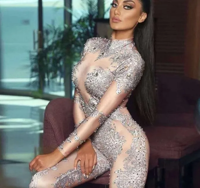 Rhinestone Jumpsuit Embellished Bodysuit Crystal Catsuit Party Festival Clothing