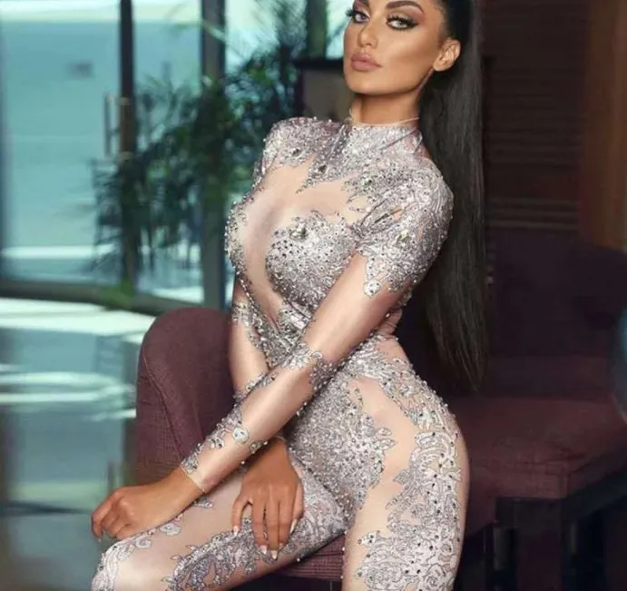 Rhinestone Jumpsuit Embellished Bodysuit Crystal Catsuit Party Festival Clothing