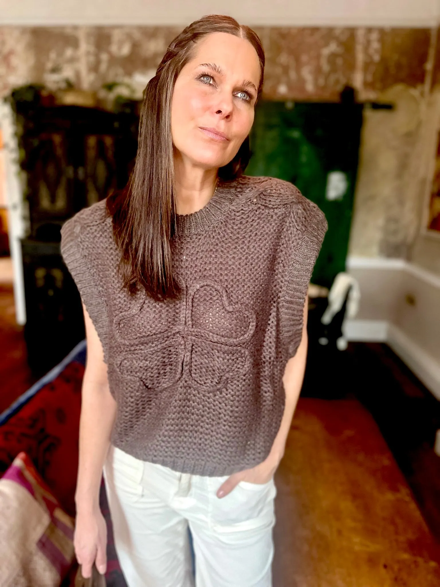 Rival Knitted Vest with Logo - Brown