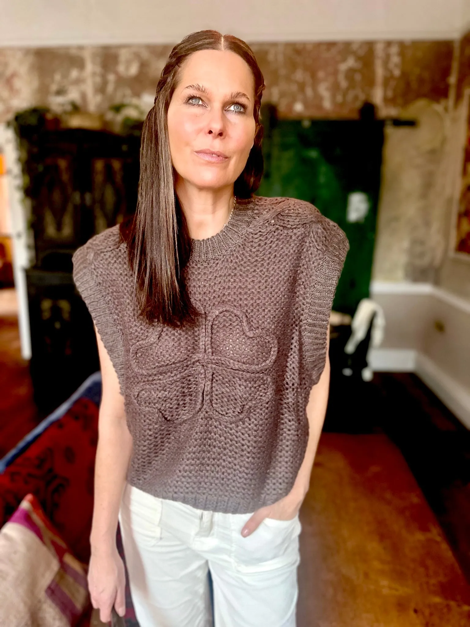 Rival Knitted Vest with Logo - Brown