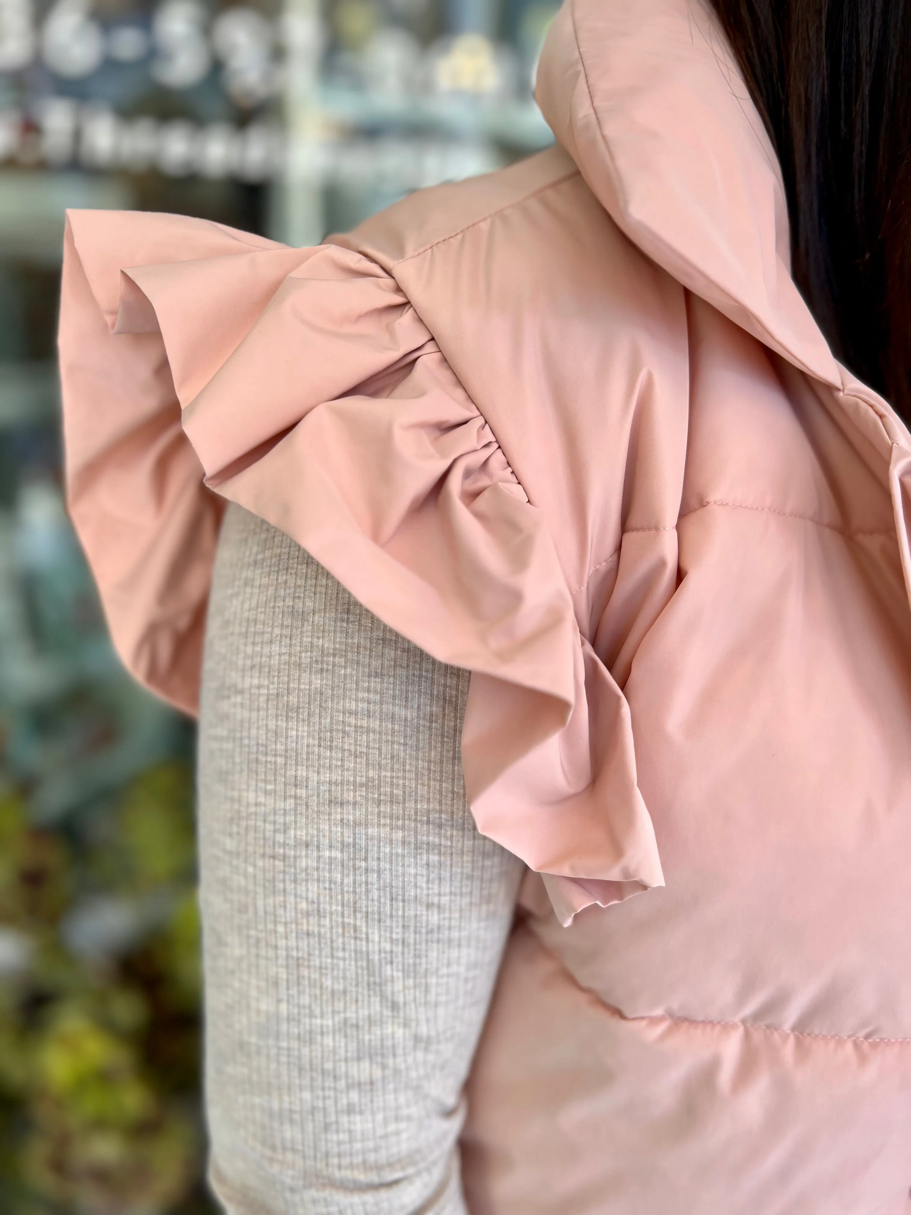 Royal Ruffle Puffer Vest - Blush