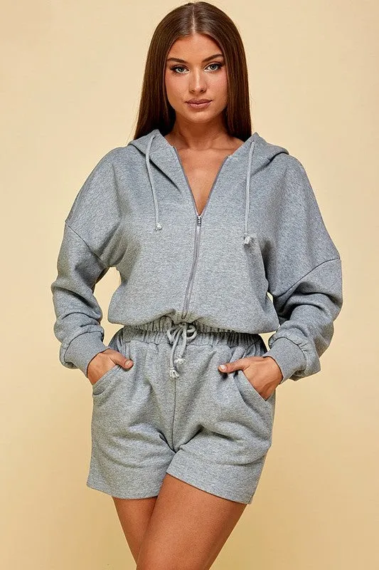 Rylee Hooded Front Zipper Romper