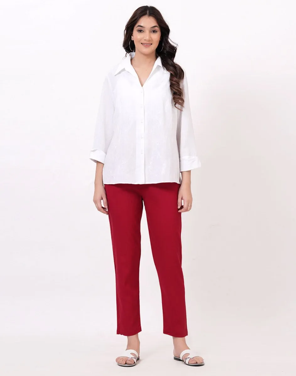 Satrangi Women's Maroon Viscose Lycra Trouser
