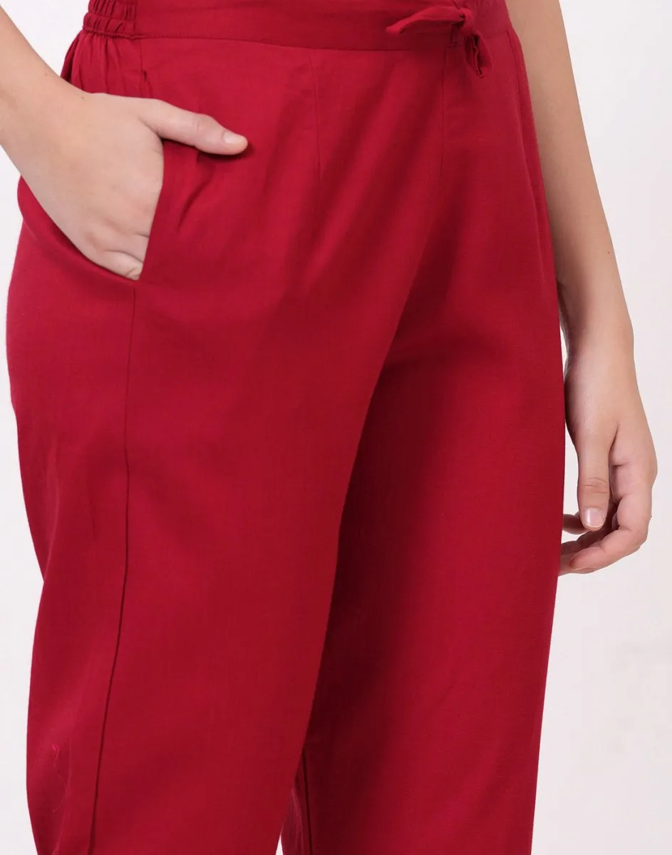 Satrangi Women's Maroon Viscose Lycra Trouser