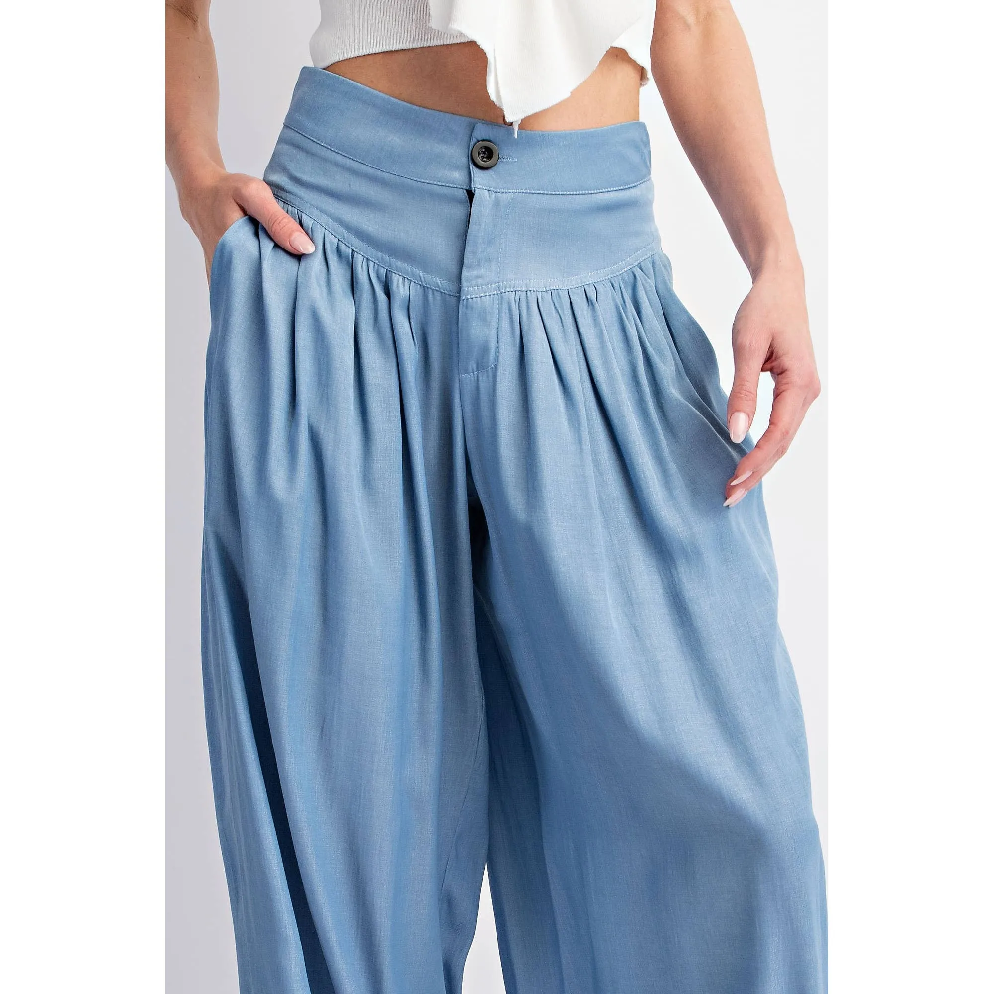 SHIRRED WIDE LEG PANTS