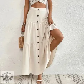 Tiered Button Maxi Skirt