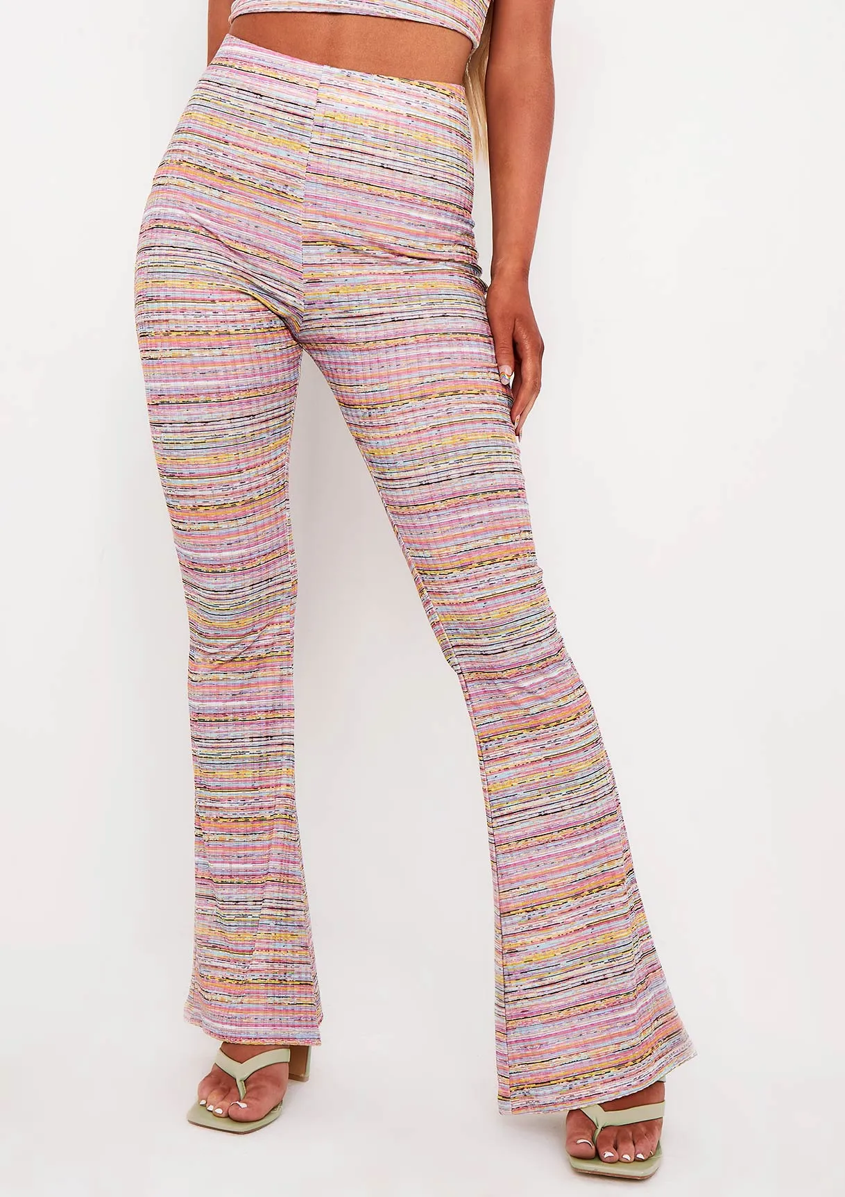 Tiffany Pink Space Dye High Waisted Flared Trousers