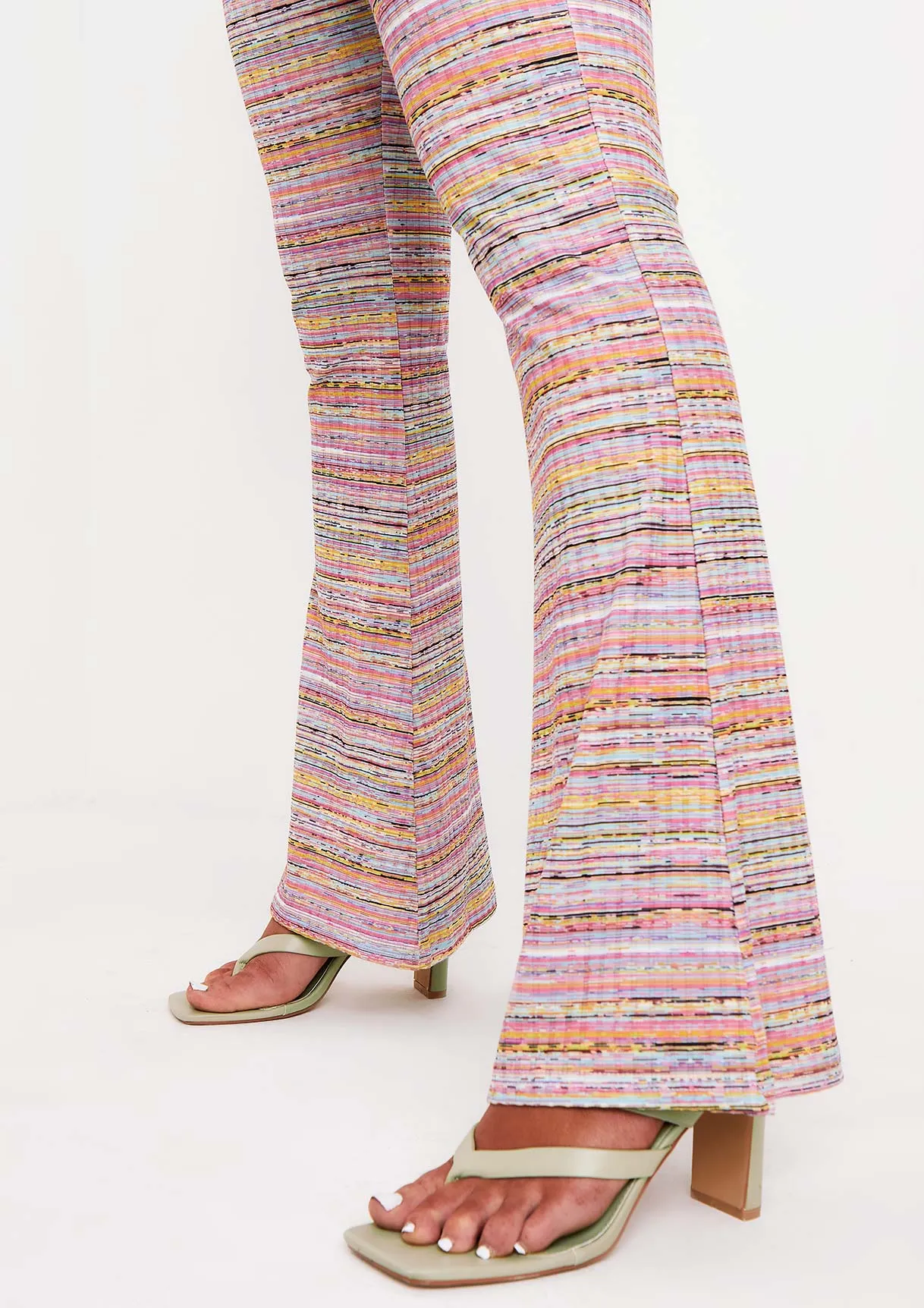 Tiffany Pink Space Dye High Waisted Flared Trousers