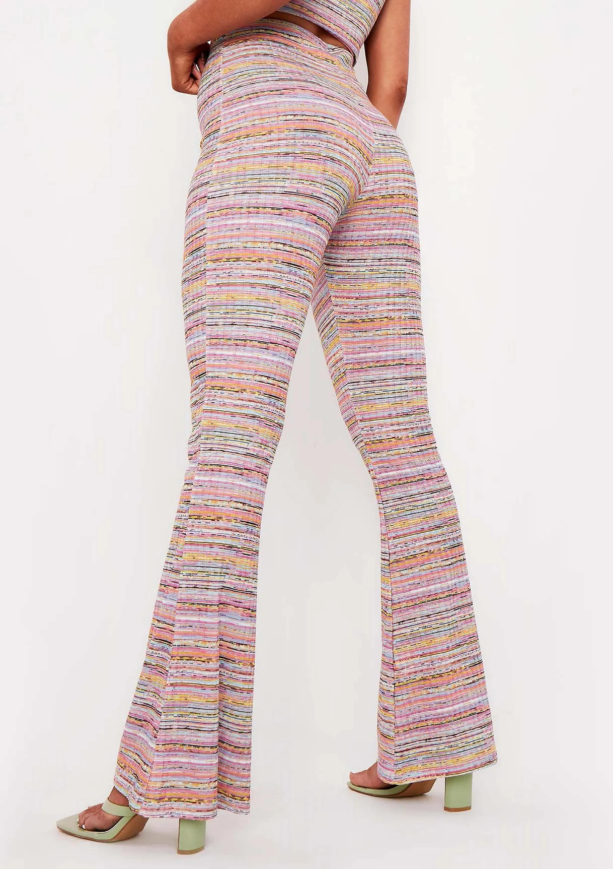 Tiffany Pink Space Dye High Waisted Flared Trousers